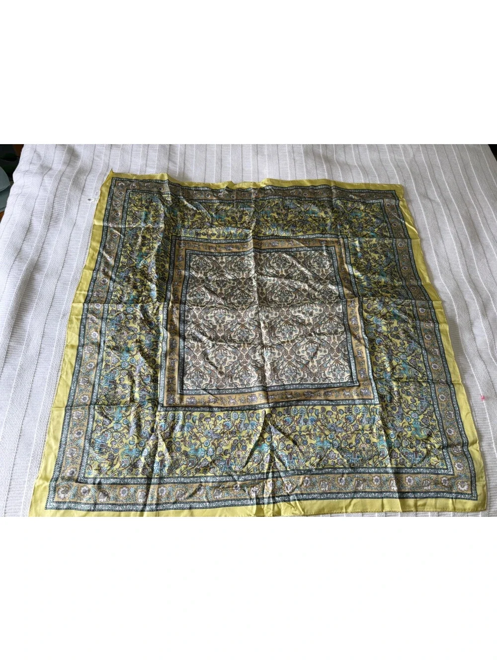 Lui Chantant Silk Scarf Vintage Animal Floral Print Elephant Tiger Yellow 33